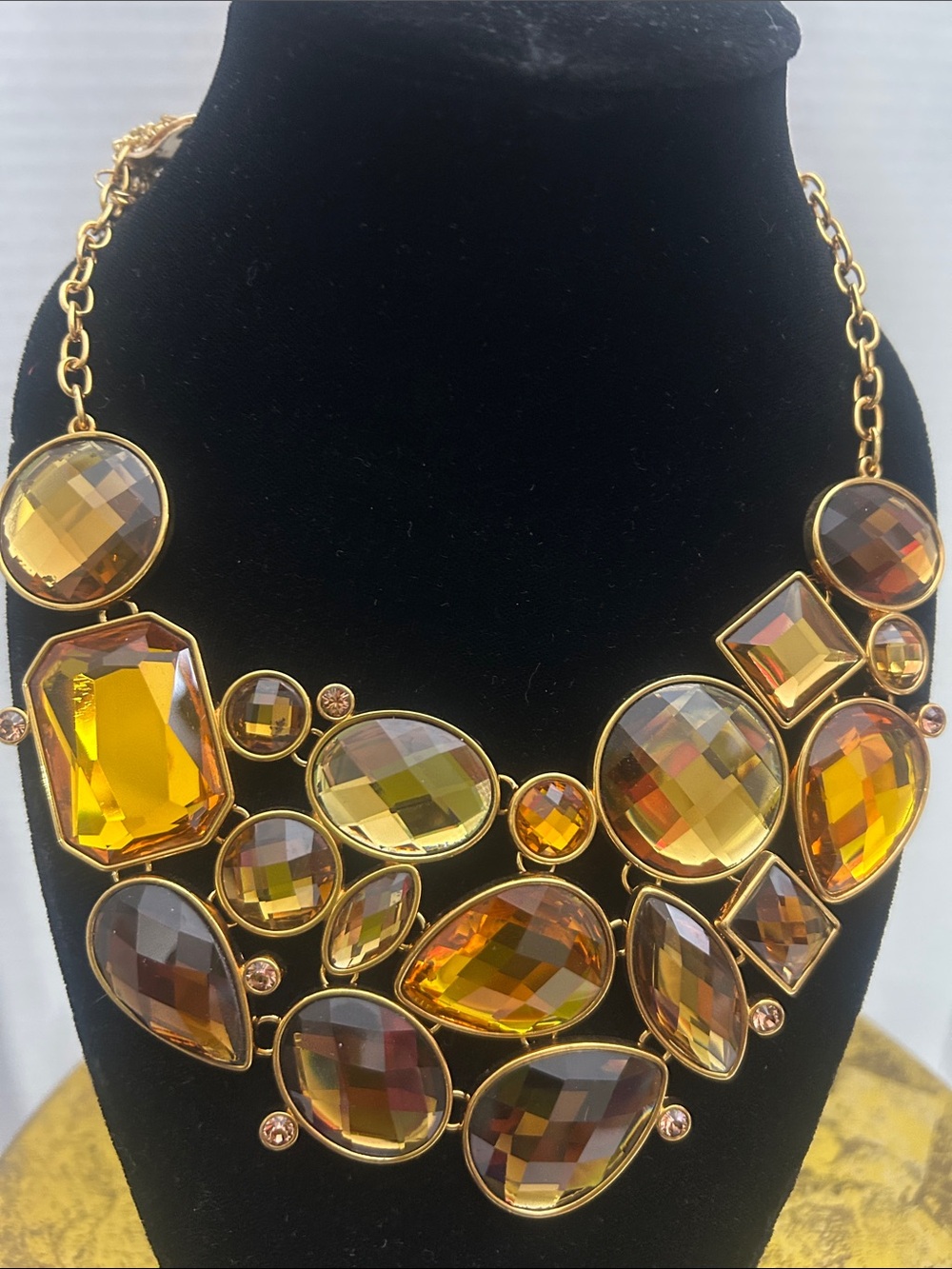 Joan Rivers Gold-Tone Amber and Brown Multi-Stone Statement Necklace